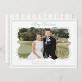 Aquarell Pink Bow Grüne Weihnachten Foto (Vorne/Hinten)