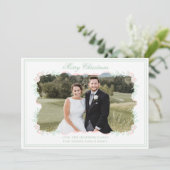 Aquarell Pink Bow Grüne Weihnachten Foto (Stehend Vorderseite)