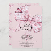 Aquarell Pink Bow Kinderdusche Einladung (Vorne/Hinten)