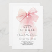 Aquarell Pink Bow Kinderdusche Einladung (Vorne/Hinten)