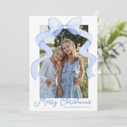 Aquarell Pink Bow Ribbon Sash Weihnachten Foto (Stehend Vorderseite)