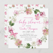 Aquarell Pink Butterfly Floral Baby Dusche Einladung (Vorne/Hinten)