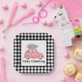 Aquarell Pink Car Weihnachtsbaum Pappteller (Party)