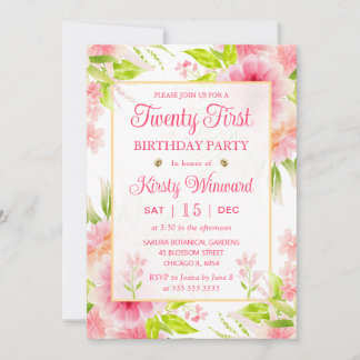 Aquarell Pink Dahlia Peony Blume 21. Geburtstag Einladung