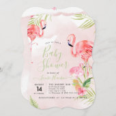 Aquarell Pink Flamingos Kinderdusche Einladung (Vorne/Hinten)