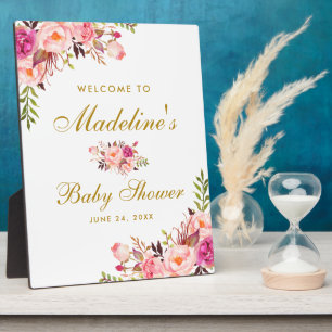 Aquarell Pink Floral Gold Baby Dusche Willkommen Fotoplatte