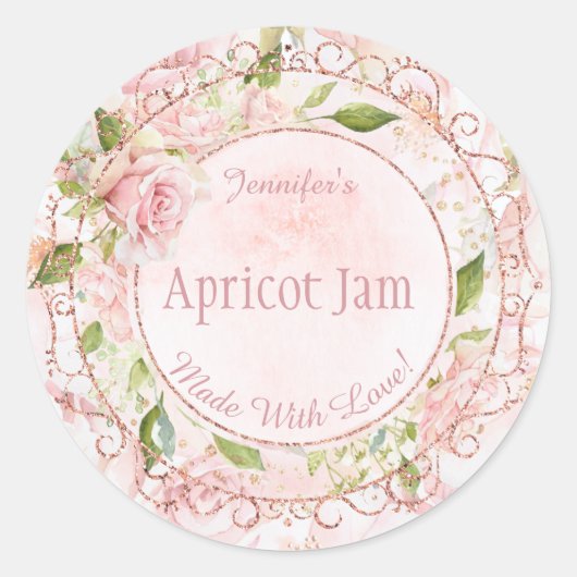 Aquarell Pink Floral Jelly Jam Jar Backbäckerei Runder Aufkleber (Vorderseite)