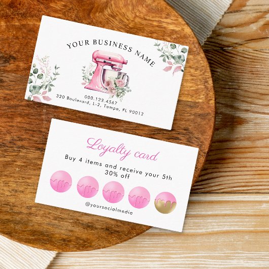 Aquarell Pink Floral Mixer Bäckerei Treuekarte