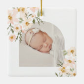 Aquarell Pink Florals Baby Birth Stats Foto Keramikornament (Rückseite)
