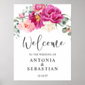 Aquarell Pink Fuchsia Blütenhochzeit Poster (Vorne)
