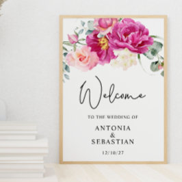 Aquarell Pink Fuchsia Blütenhochzeit Poster