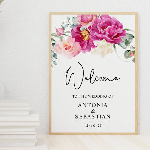 Aquarell Pink Fuchsia Blütenhochzeit Poster
