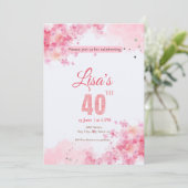 Aquarell Pink Glitzer 40. Geburtstag Einladung (Stehend Vorderseite)