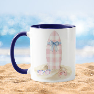 Aquarell Pink Kariert Surfboard Sonnenbrille Stran Tasse