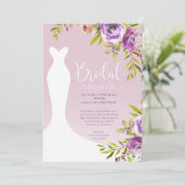 Aquarell Pink Lila Blumenbraun Gänsedusche Einladung (Stehend Vorderseite)