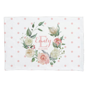 Aquarell Pink Monogram Baby Girl Floral Kissenbezug