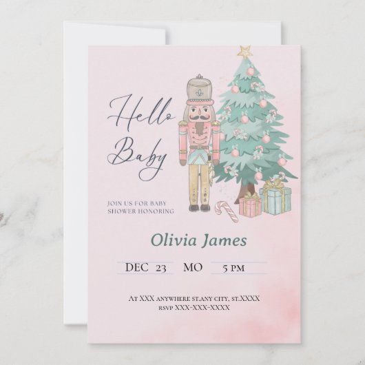 Aquarell Pink Nutcracker Kinderdusche Weihnachten Einladung (Vorderseite)