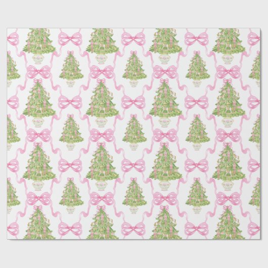 Aquarell Pink Nutcracker Weihnachtsbaum Geschenkpapier (Flach)