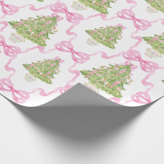 Aquarell Pink Nutcracker Weihnachtsbaum Geschenkpapier (Ecke)
