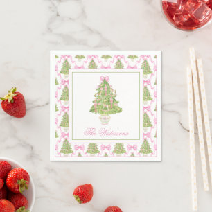 Aquarell Pink Nutcracker Weihnachtsbaum Serviette