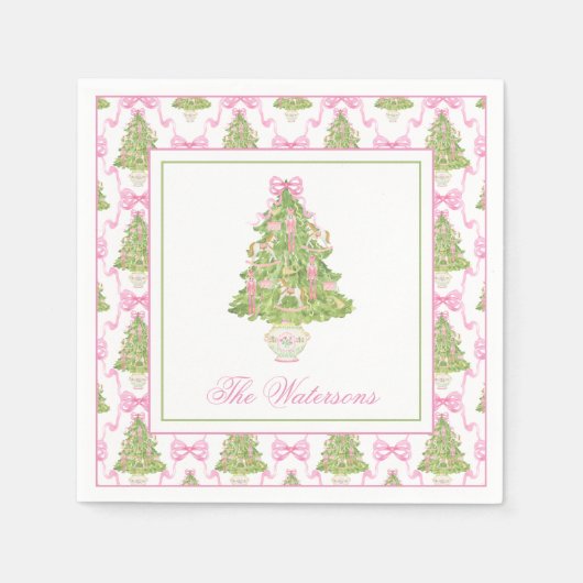 Aquarell Pink Nutcracker Weihnachtsbaum Serviette (Vorderseite)