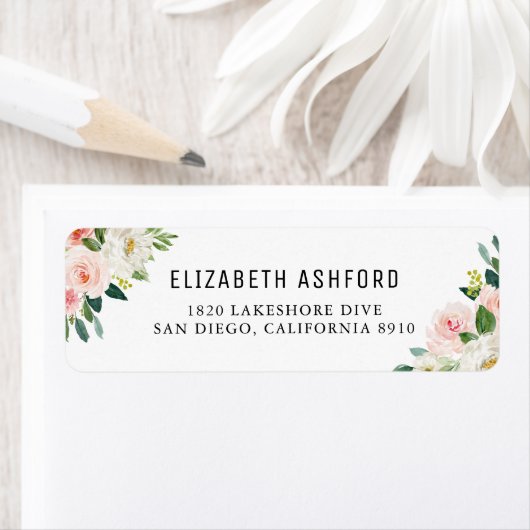 Aquarell Pink Peach Floral Bouquets Adresse (Insitu)