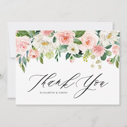 Aquarell Pink Peach Floral Garland Vielen Dank Dankeskarte (Vorderseite)