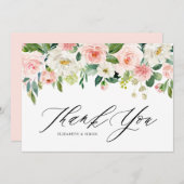 Aquarell Pink Peach Floral Garland Vielen Dank Dankeskarte (Vorne/Hinten)