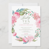 Aquarell Pink Peonies Babydusche Tee Einladung (Vorderseite)