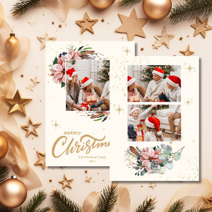 Aquarell Pink Poinsettia Frohe Weihnachten Foto