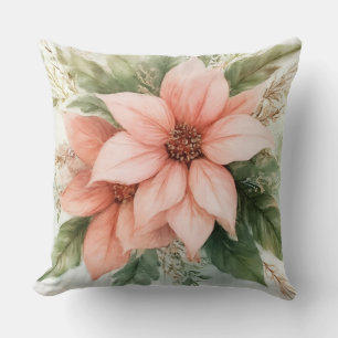 Aquarell Pink Poinsettia Weihnachten Kissen