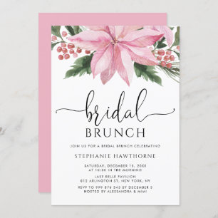 Aquarell Pink Poinsettia Winter Bridal Brunch Einladung