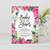 Aquarell Pink Poinsettias Bloral Baby Dusche Einladung (Stehend Vorderseite)
