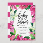 Aquarell Pink Poinsettias Bloral Baby Dusche Einladung (Vorne/Hinten)