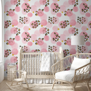 Aquarell Pink Polka Dots Leopard Print Kinderzimme Tapete