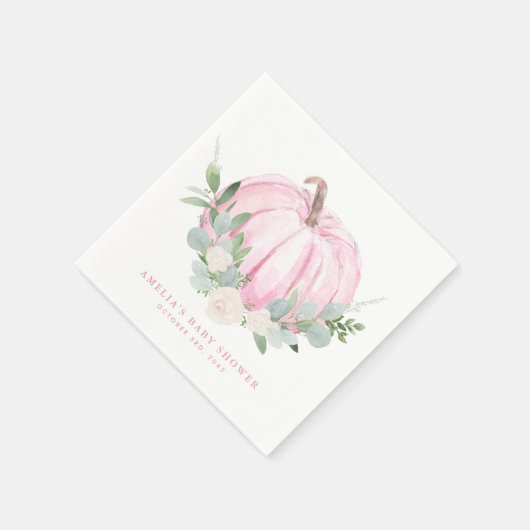 Aquarell Pink Pumpkin Autumn Baby Dusche Serviette (Ecke)