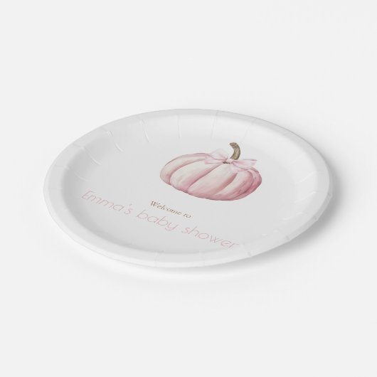Aquarell Pink Pumpkin Baby Dusche Teller (Schrägansicht)