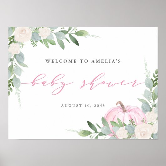 Aquarell Pink Pumpkin Fall Baby Dusche Willkommen Poster (Vorne)