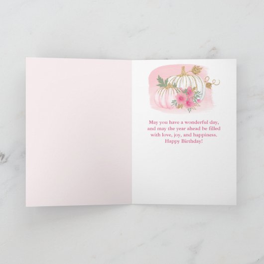 Aquarell Pink Pumpkin Gold Geburtstag Karte (Innenseite)