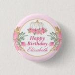 Aquarell Pink Pumpkin Gold Happy Birthday Button<br><div class="desc">Aquarell Pink Pumpkin Gold Glitzer und Foil-Design mit hellrosa HintergrundGrafik von DigitalCurio auf Etsy</div>