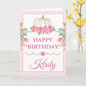 Aquarell Pink Pumpkin Gold Happy Birthday Karte (Gelbe Blume)