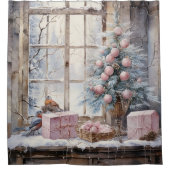 Aquarell Pink Shabby Chic Weihnachten Duschvorhang (Vorderseite)