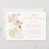 Aquarell Pink Swan Little Princess Baby Dusche Einladung (Vorderseite)