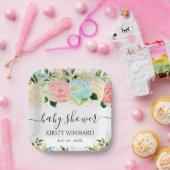 Aquarell Pink und Minze Blume Kinderdusche Pappteller (Party)