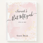 Aquarell Pink x Gold Bat Mitzvah Gästebuch Notizblock<br><div class="desc">Dieses schicke und elegante Fledermaus mitzvah Gästebuch weist einen weißen Hintergrund mit rot rosa Pinselstrichen in Aquarell und Imitat goldenen Spritzern auf. Personalisieren Sie es für Ihre Bedürfnisse. Mehr passende Produkte finden Sie in meinem Geschäft.</div>