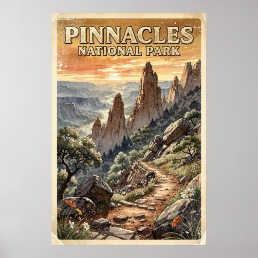 Aquarell Pinnacles National Park Retro Poster (Vorne)