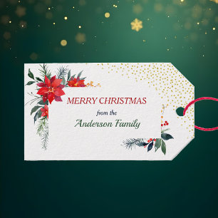Aquarell Poinsettia Blume Weihnachten Geschenkanhänger