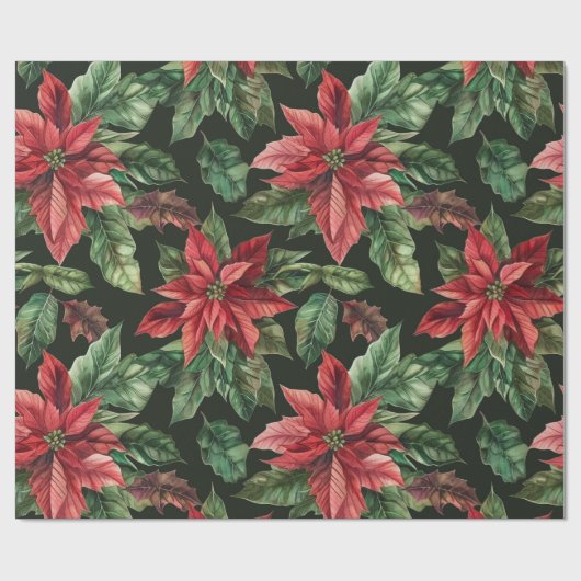 Aquarell Poinsettia Blume Weihnachtsmuster Geschenkpapier (Flach)