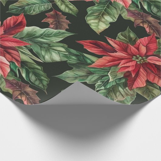 Aquarell Poinsettia Blume Weihnachtsmuster Geschenkpapier (Ecke)