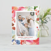 Aquarell Poinsettia Blumenrahmen Foto Weihnachten (Stehend Vorderseite)